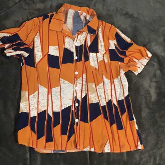 orange and black patterned lightweight short sleeve button down - Picture 1 of 3